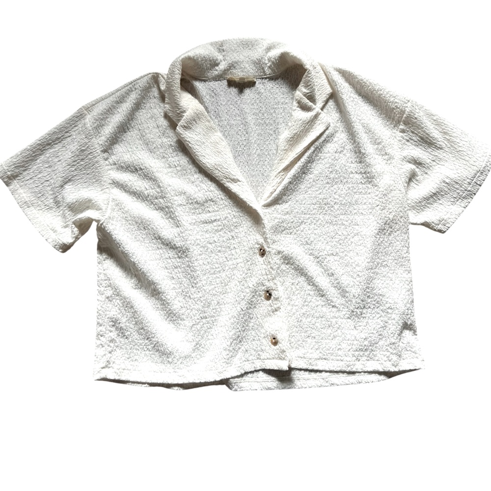Madewell Cream Color Textured print short sleeve top